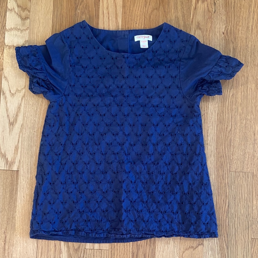 Cat & Jack Navy Textured Ruffle Sleeve Blouse size small